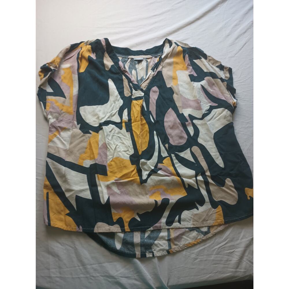 Lascana Abstract Print Blouse Top Short sleeve‎ Light Weight V Neck 12/14